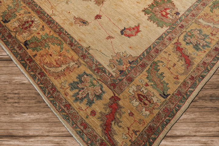 9x12 Beige, Gold, Aqua Color Hand Knotted Oushak Wool Arts & Crafts Oriental Rug