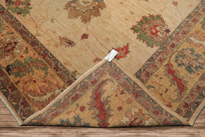 9x12 Beige, Gold, Aqua Color Hand Knotted Oushak Wool Arts & Crafts Oriental Rug