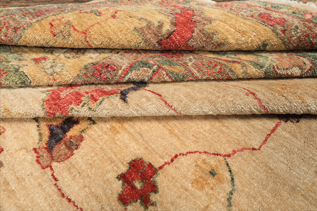 9x12 Beige, Gold, Aqua Color Hand Knotted Oushak Wool Arts & Crafts Oriental Rug