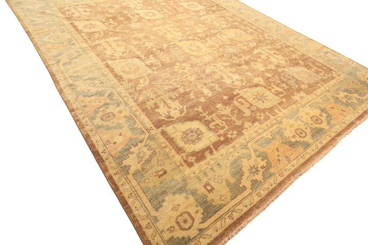 8x10 Brown, Gold, Slate Color Hand Knotted Oushak Wool Transitional Oriental Rug
