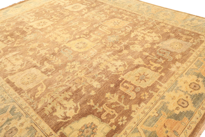 8x10 Brown, Gold, Slate Color Hand Knotted Oushak Wool Transitional Oriental Rug