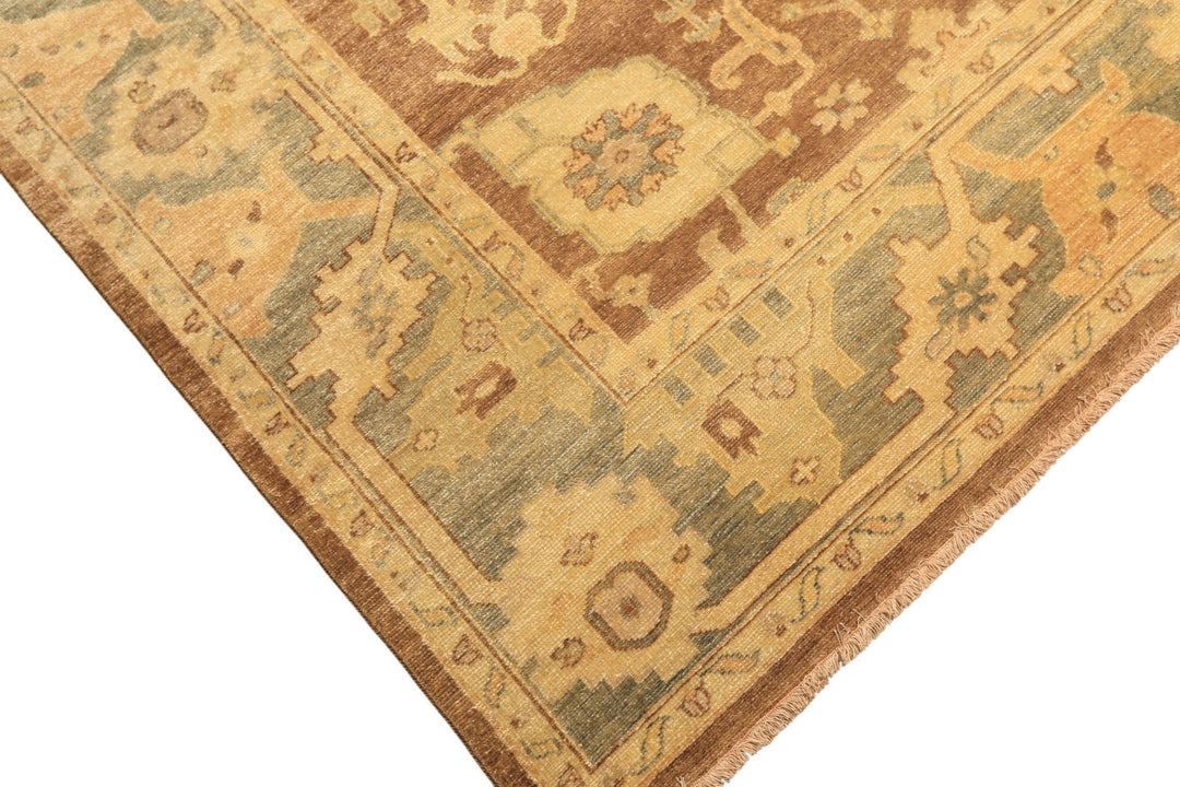 8x10 Brown, Gold, Slate Color Hand Knotted Oushak Wool Transitional Oriental Rug