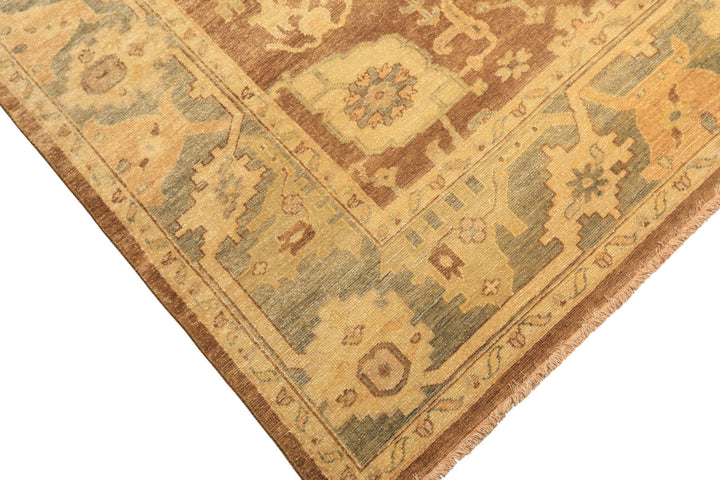 8x10 Brown, Gold, Slate Color Hand Knotted Oushak Wool Transitional Oriental Rug