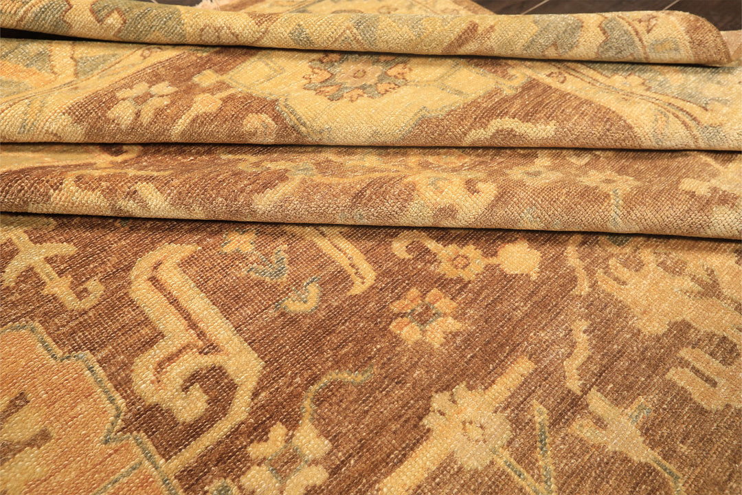 8x10 Brown, Gold, Slate Color Hand Knotted Oushak Wool Transitional Oriental Rug