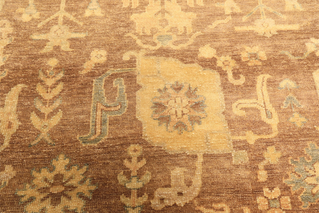 8x10 Brown, Gold, Slate Color Hand Knotted Oushak Wool Transitional Oriental Rug