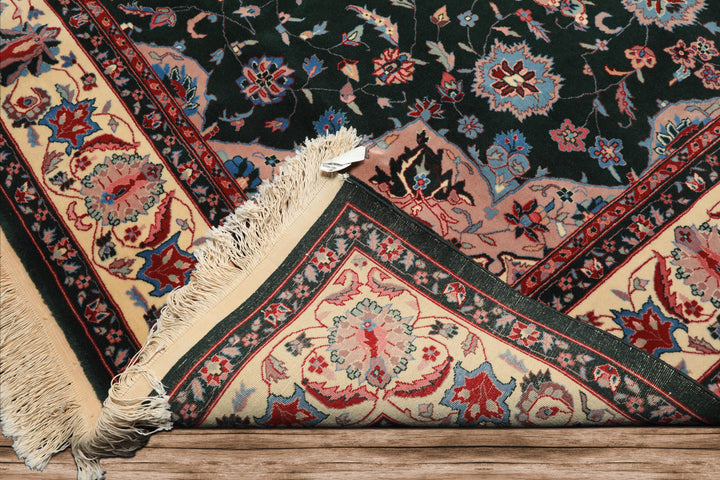 8x10 Dark Green, Ivory, Red Color Hand Knotted Tabriz New Zealand Wool Traditional Oriental Rug