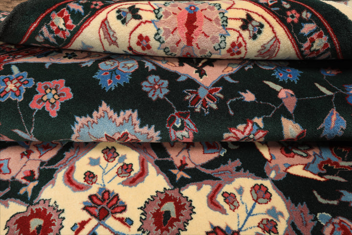 8x10 Dark Green, Ivory, Red Color Hand Knotted Tabriz New Zealand Wool Traditional Oriental Rug