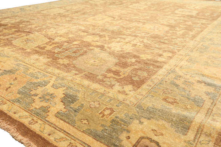 8x10 Brown, Gold, Slate Color Hand Knotted Oushak Wool Transitional Oriental Rug