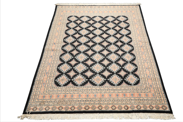 8x10 Black, Peach, Ivory Color Hand Knotted Bokhara Wool Traditional Oriental Rug