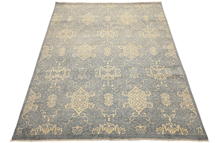 8x10 Gray, Ivory, Color Hand Knotted Peshawar Wool Transitional Oriental Rug