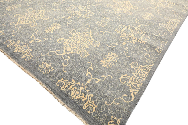 8x10 Gray, Ivory, Color Hand Knotted Peshawar Wool Transitional Oriental Rug