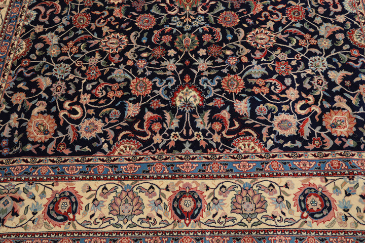 8x10 Navy, Ivory, Red Color Hand Knotted Kashan NZ Wool Traditional Oriental Rug