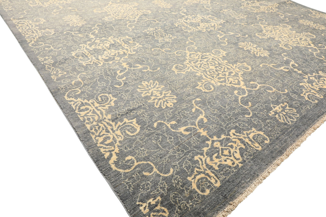 8x10 Gray, Ivory, Color Hand Knotted Peshawar Wool Transitional Oriental Rug
