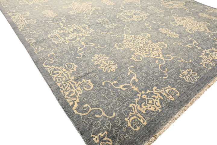 8x10 Gray, Ivory, Color Hand Knotted Peshawar Wool Transitional Oriental Rug