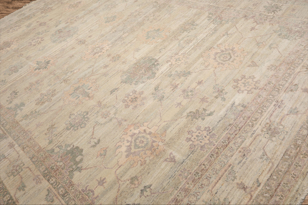 10x14 Hand Knotted Afghan Oushak 100% Wool Oriental Area Rug Moss Beige Color