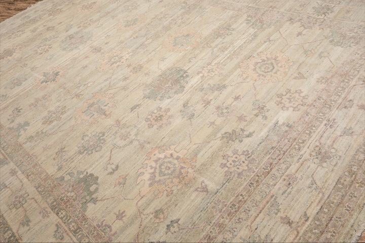 10x14 Hand Knotted Afghan Oushak 100% Wool Oriental Area Rug Moss Beige Color