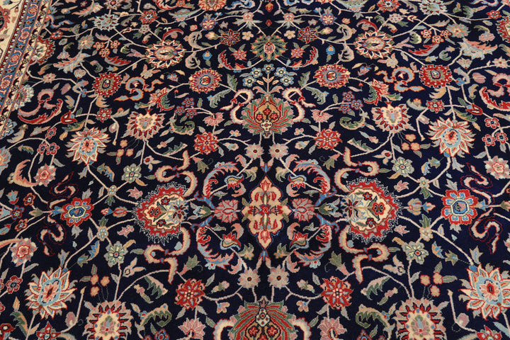 8x10 Navy, Ivory, Red Color Hand Knotted Kashan NZ Wool Traditional Oriental Rug