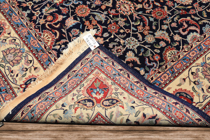 8x10 Navy, Ivory, Red Color Hand Knotted Kashan NZ Wool Traditional Oriental Rug