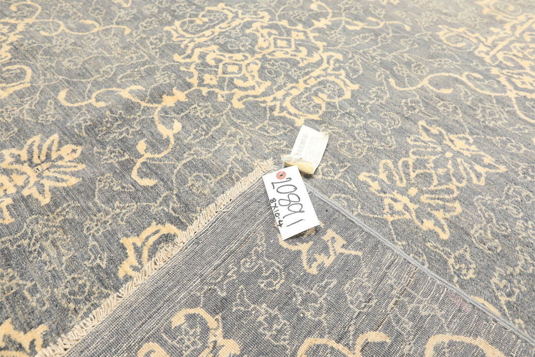 8x10 Gray, Ivory, Color Hand Knotted Peshawar Wool Transitional Oriental Rug