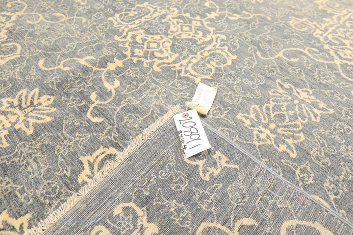 8x10 Gray, Ivory, Color Hand Knotted Peshawar Wool Transitional Oriental Rug