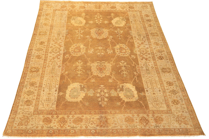 8x10 Antique Gold, Beige, Gray Color Hand Knotted Oushak Wool Transitional Oriental Rug