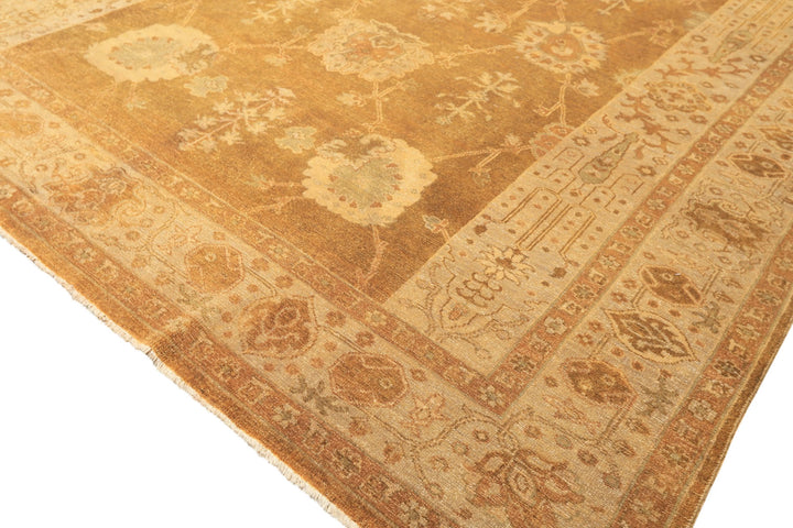 8x10 Antique Gold, Beige, Gray Color Hand Knotted Oushak Wool Transitional Oriental Rug