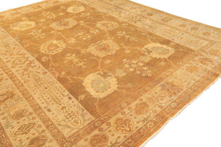 8x10 Antique Gold, Beige, Gray Color Hand Knotted Oushak Wool Transitional Oriental Rug