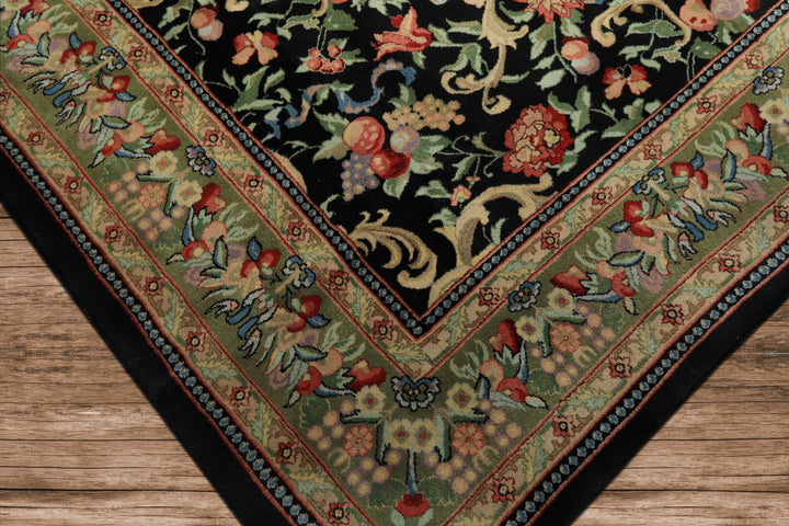 8x10 Black, Mint, Beige Color Hand Knotted French Aubusson Savonnerie Wool Traditional Oriental Rug
