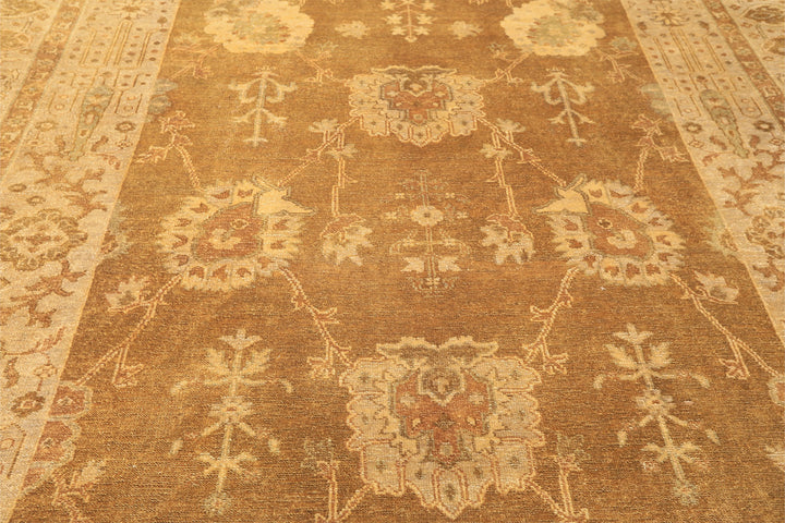 8x10 Antique Gold, Beige, Gray Color Hand Knotted Oushak Wool Transitional Oriental Rug