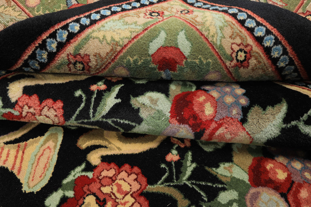 8x10 Black, Mint, Beige Color Hand Knotted French Aubusson Savonnerie Wool Traditional Oriental Rug