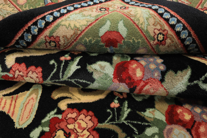 8x10 Black, Mint, Beige Color Hand Knotted French Aubusson Savonnerie Wool Traditional Oriental Rug