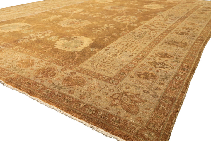 8x10 Antique Gold, Beige, Gray Color Hand Knotted Oushak Wool Transitional Oriental Rug