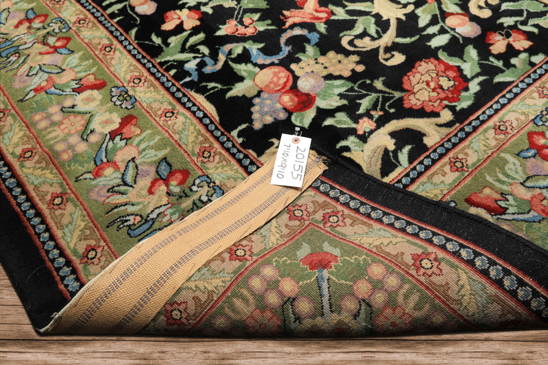 8x10 Black, Mint, Beige Color Hand Knotted French Aubusson Savonnerie Wool Traditional Oriental Rug