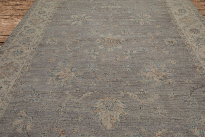 9x12 Hand Knotted Afghan Oushak 100% Wool Oriental Area Rug Gray Beige Color