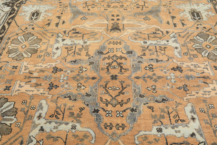 8x10 Peach, Blue, Charcoal Color Hand Knotted Oushak Wool Transitional Oriental Rug