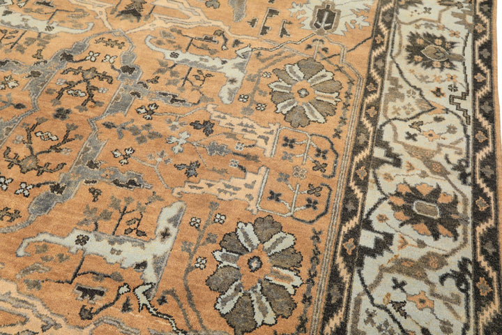 8x10 Peach, Blue, Charcoal Color Hand Knotted Oushak Wool Transitional Oriental Rug