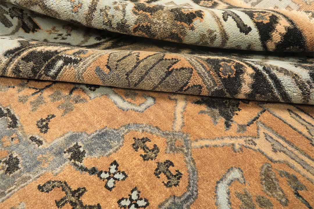8x10 Peach, Blue, Charcoal Color Hand Knotted Oushak Wool Transitional Oriental Rug