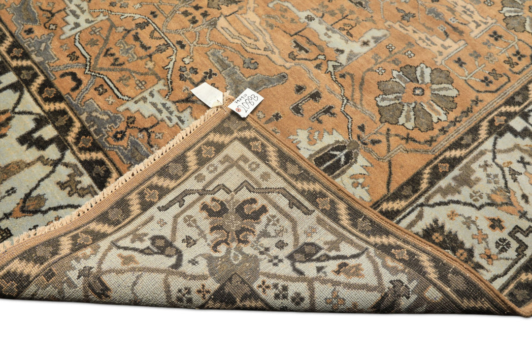 8x10 Peach, Blue, Charcoal Color Hand Knotted Oushak Wool Transitional Oriental Rug