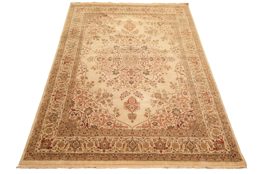 8x10 Beige, Moss, Rust Color Hand Knotted Agra Wool Traditional Oriental Rug