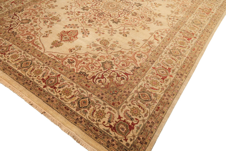8x10 Beige, Moss, Rust Color Hand Knotted Agra Wool Traditional Oriental Rug