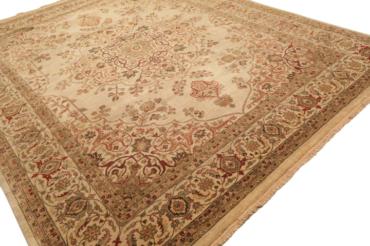 8x10 Beige, Moss, Rust Color Hand Knotted Agra Wool Traditional Oriental Rug
