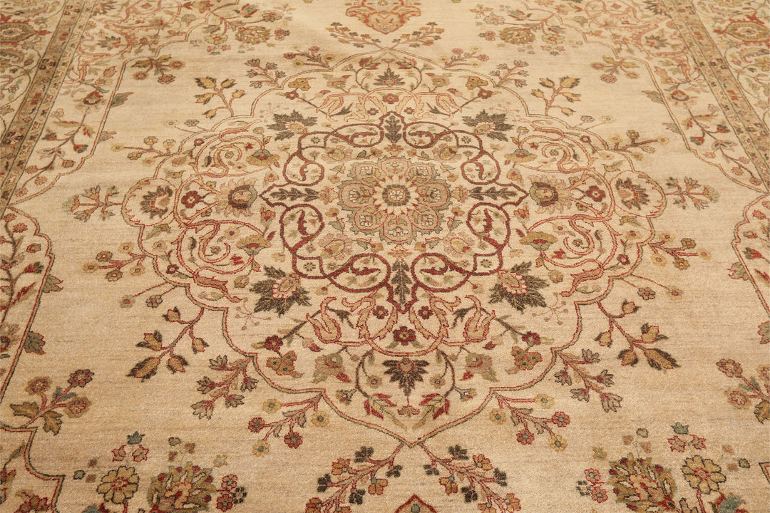 8x10 Beige, Moss, Rust Color Hand Knotted Agra Wool Traditional Oriental Rug