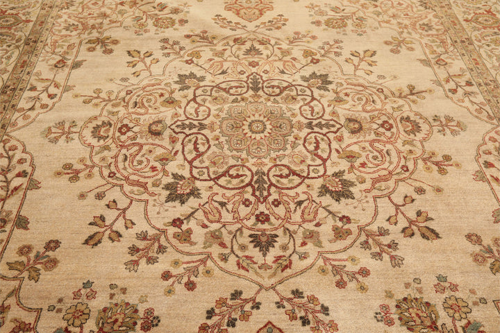 8x10 Beige, Moss, Rust Color Hand Knotted Agra Wool Traditional Oriental Rug