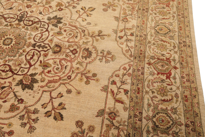 8x10 Beige, Moss, Rust Color Hand Knotted Agra Wool Traditional Oriental Rug