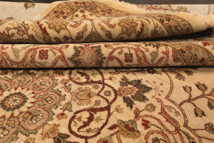 8x10 Beige, Moss, Rust Color Hand Knotted Agra Wool Traditional Oriental Rug