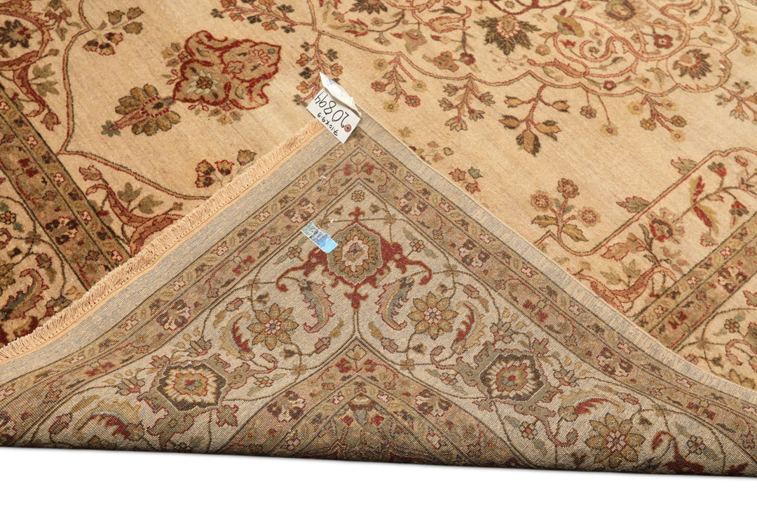 8x10 Beige, Moss, Rust Color Hand Knotted Agra Wool Traditional Oriental Rug