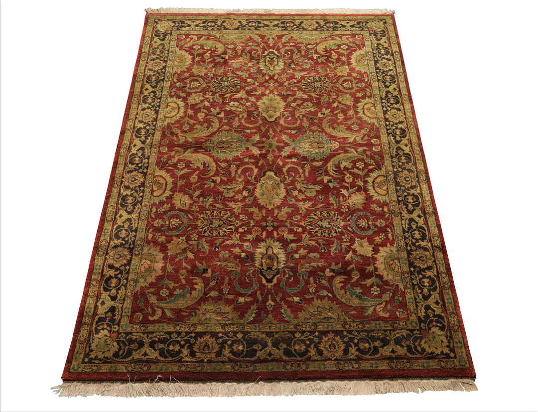6x9 Rust, Charcoal, Gold Color Hand Knotted Agra Wool Traditional Oriental Rug