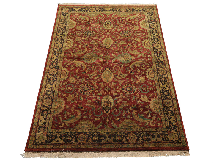 6x9 Rust, Charcoal, Gold Color Hand Knotted Agra Wool Traditional Oriental Rug