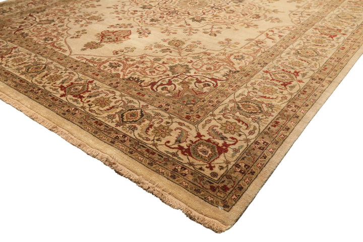 8x10 Beige, Moss, Rust Color Hand Knotted Agra Wool Traditional Oriental Rug