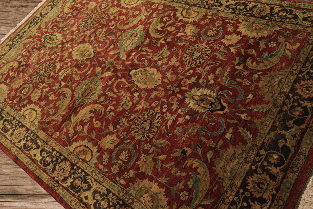 6x9 Rust, Charcoal, Gold Color Hand Knotted Agra Wool Traditional Oriental Rug